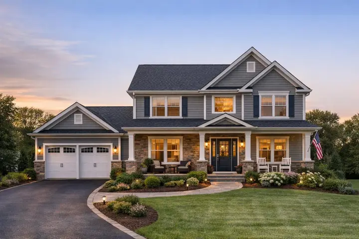 Charming suburban home with a manicured lawn and inviting porch, perfect for showcasing by a real estate photographer NJ.