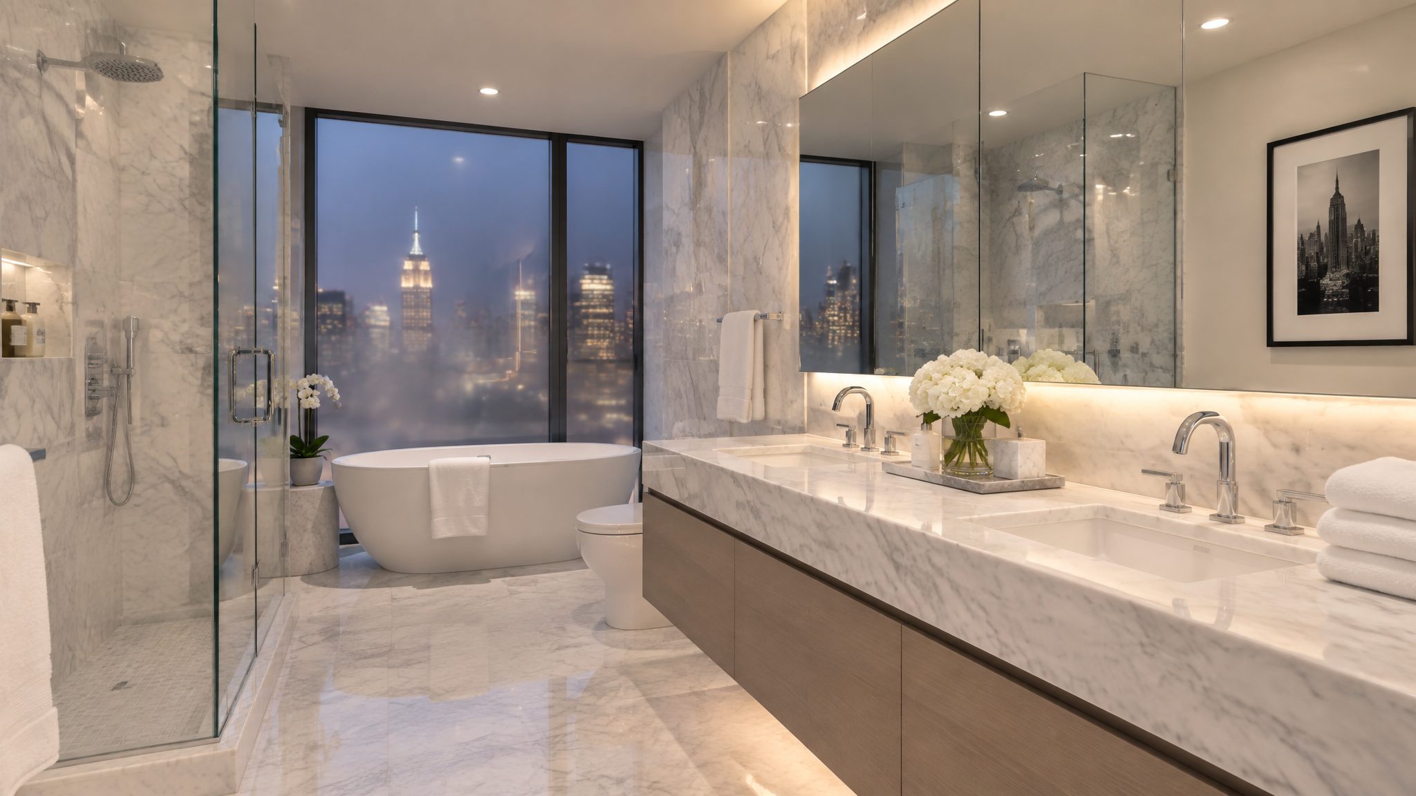 Clean, spa-like bathroom in a luxury NYC condo