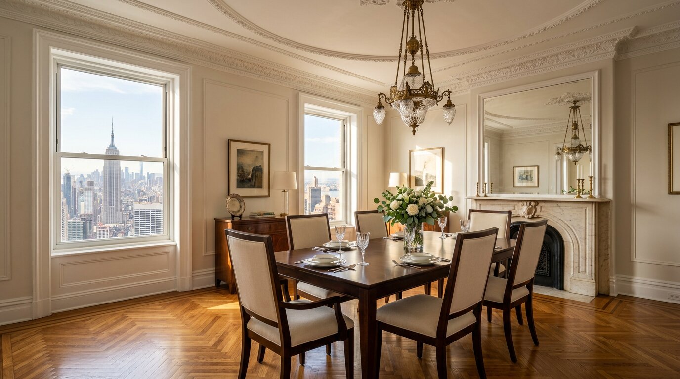 Elegant dining room in a pre-war NYC apartment