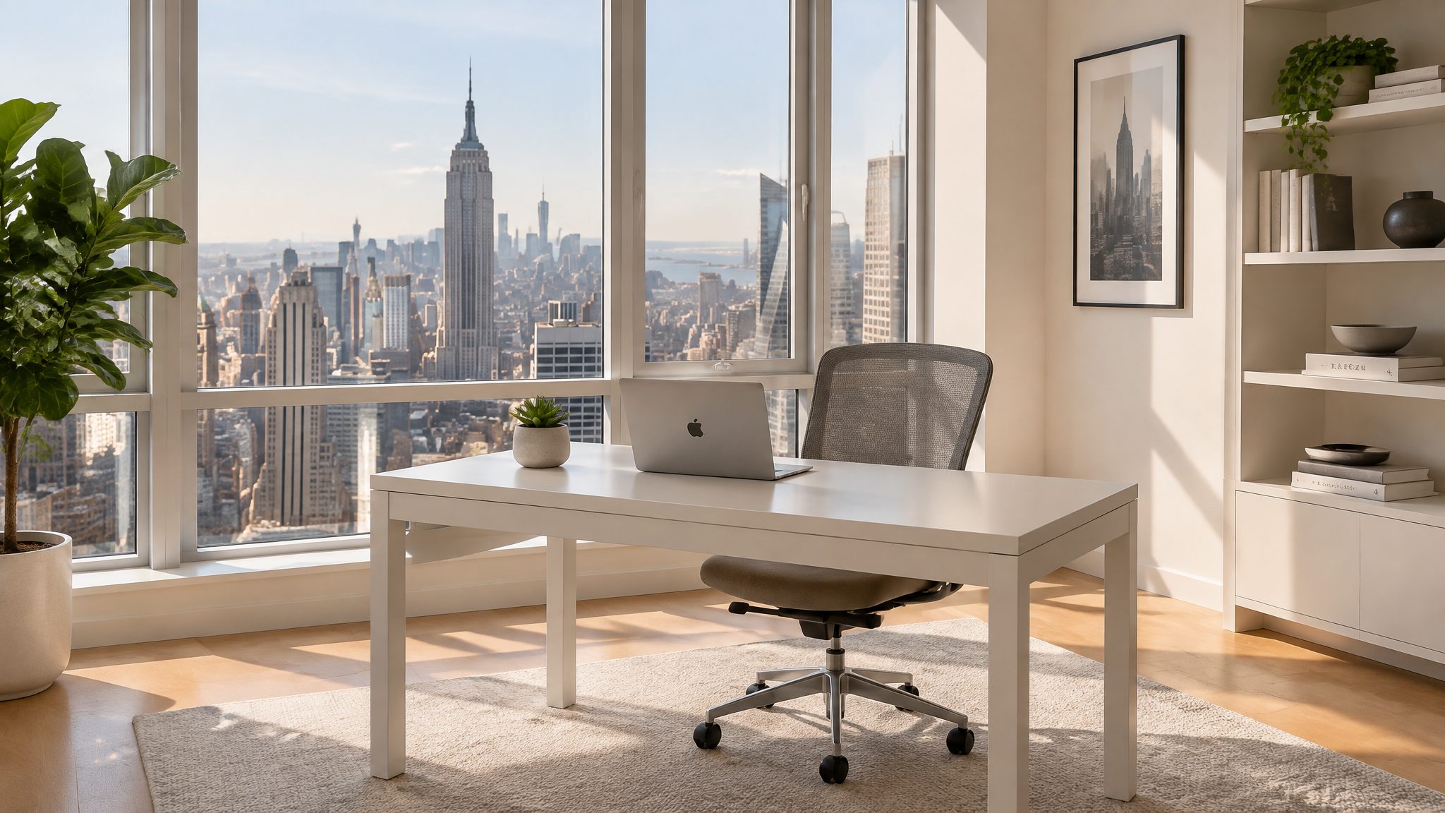 Tidy Manhattan home office with a clear desk