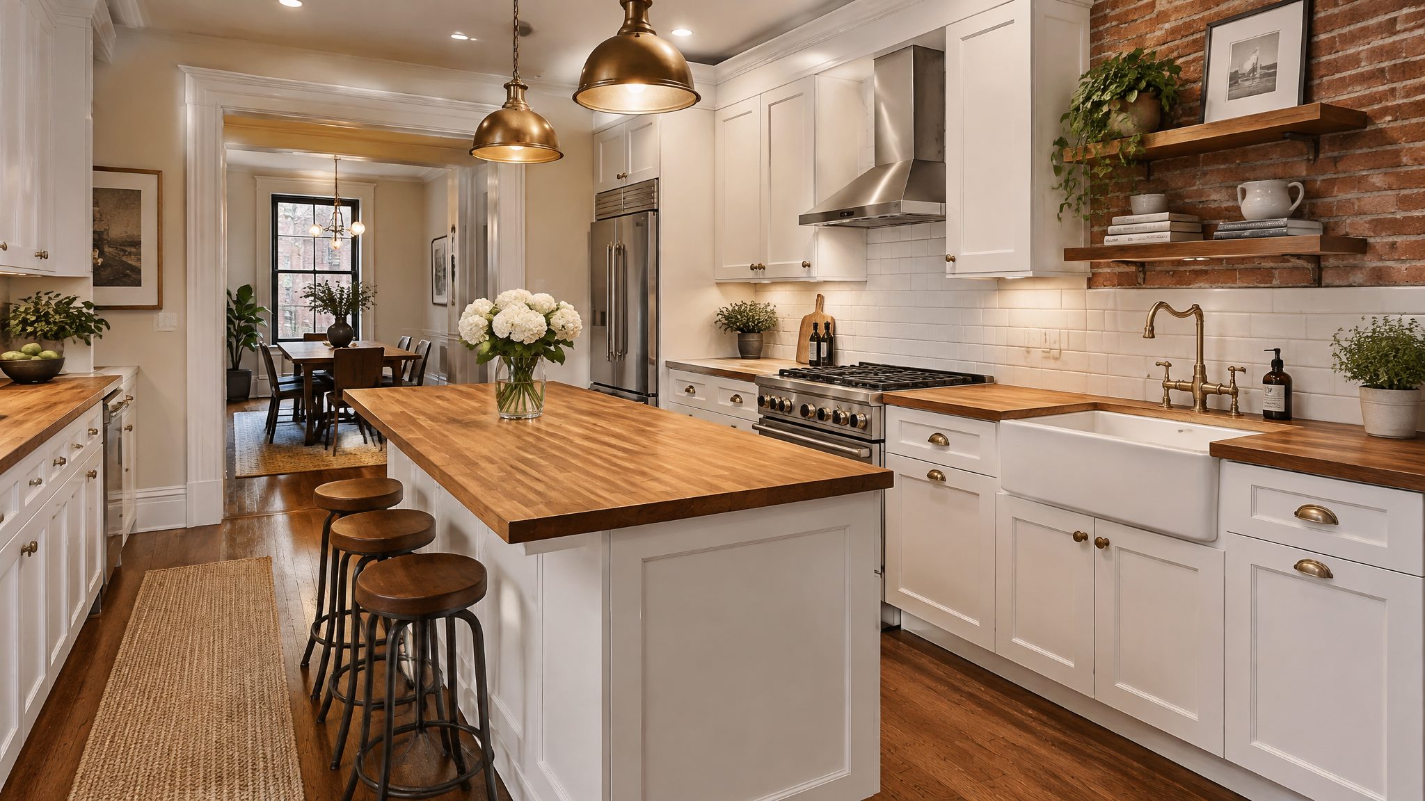Photo-ready NYC brownstone kitchen with clear countertops
