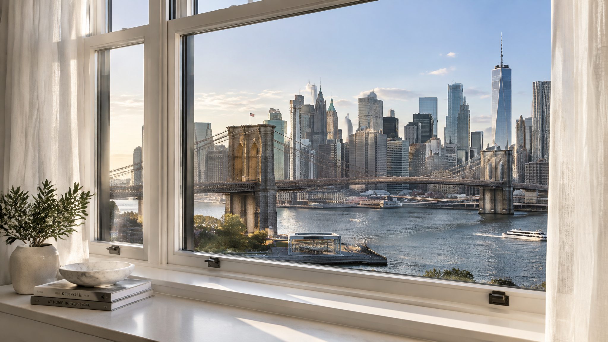 Detail of clean NYC apartment windows with natural light