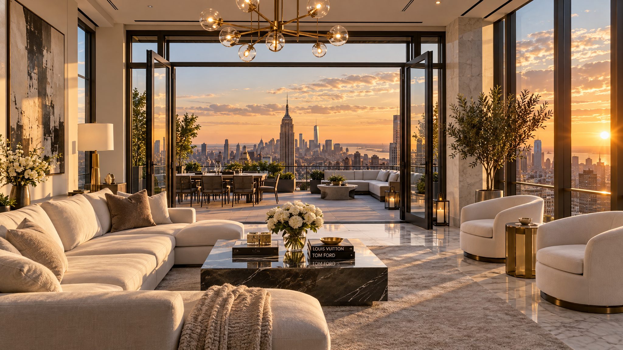 Warm, welcoming New York City apartment at golden hour